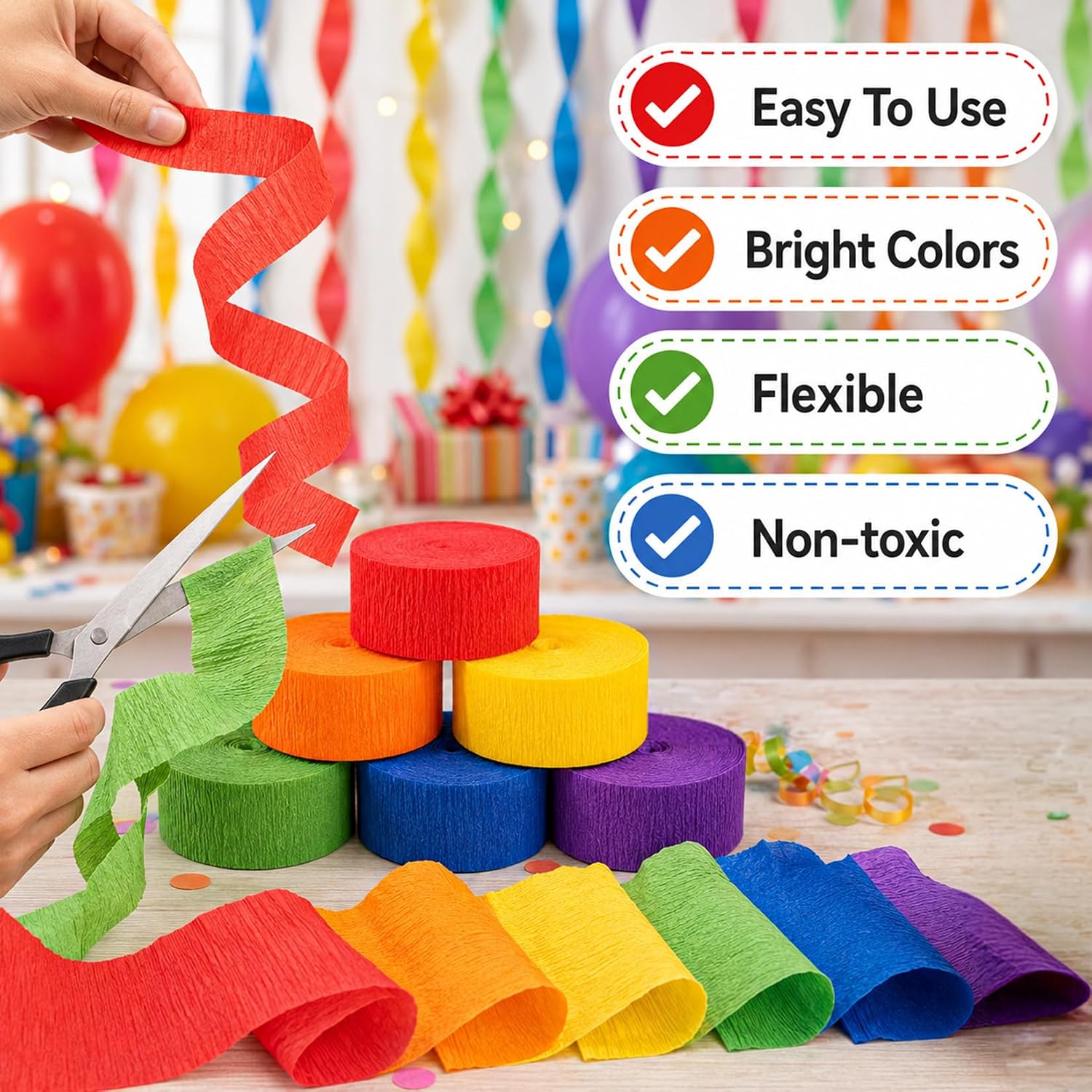 MAQIHAN Crepe Paper Streamers - 12 Rolls 984ft Rainbow Streamers Party Decorations, Birthday Party Streamers, Party Supplies for Colorful Party Wedding Baby Shower Halloween Christmas Decorations