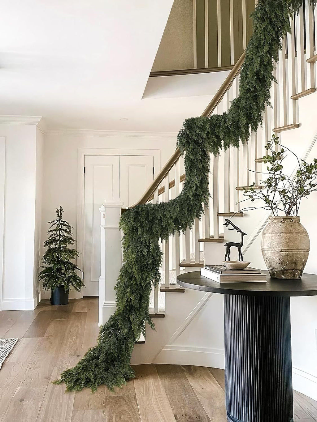 9ft christmas cedar garland, real touch soft greenery shown in use