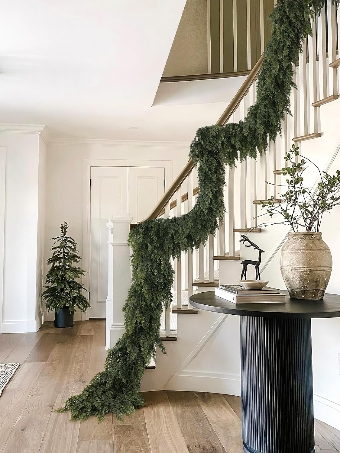 9ft christmas cedar garland, real touch soft greenery shown in use