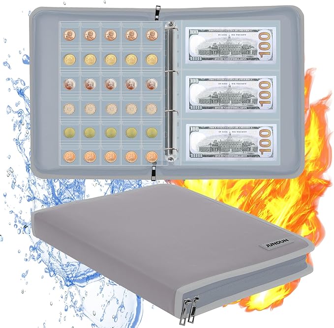 Coin Collection Book Holder for Collectors, 300 Pockets Fireproof Coins Collecting Album & 36 Sleeves Money Storage Case for Coin Currency Collection Supplies, Bill, Quarters, Stamp,Silver