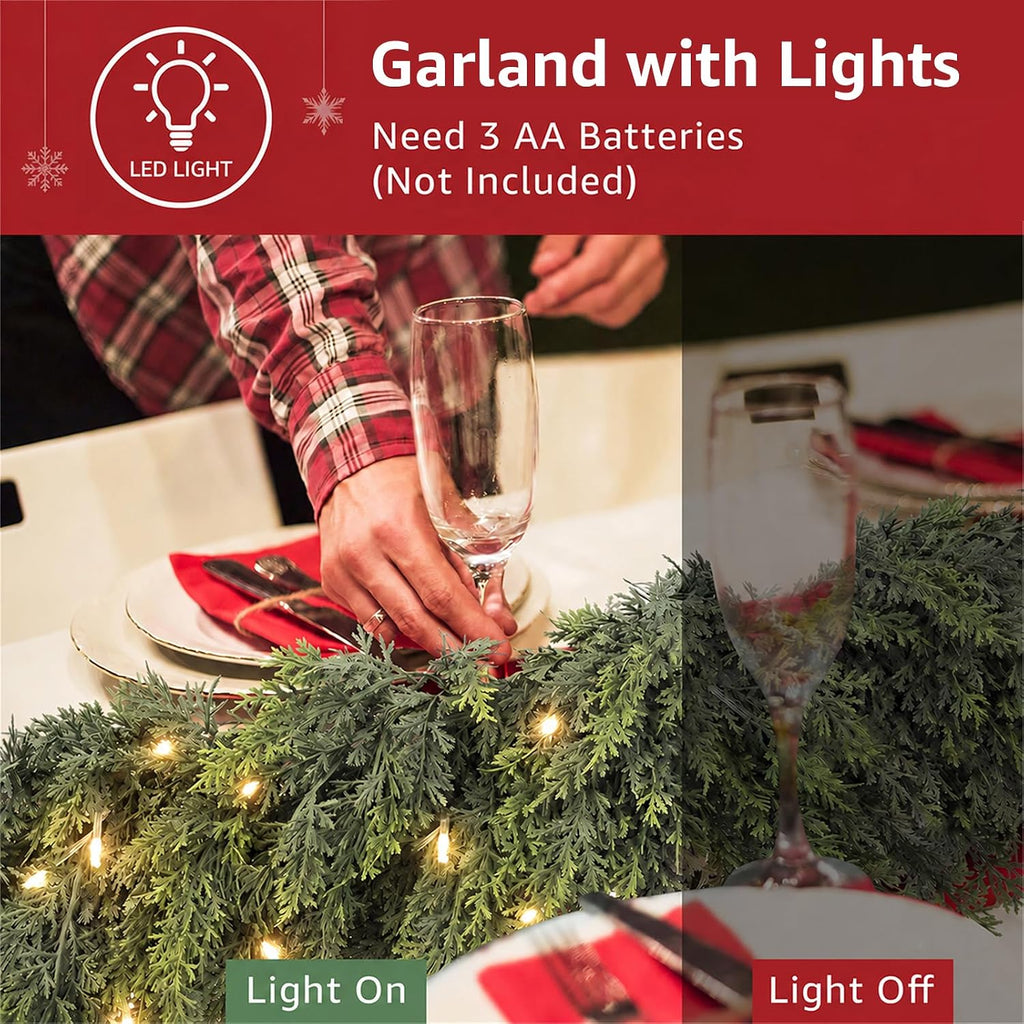 9ft prelit christmas garland with lights battery operated, side view
