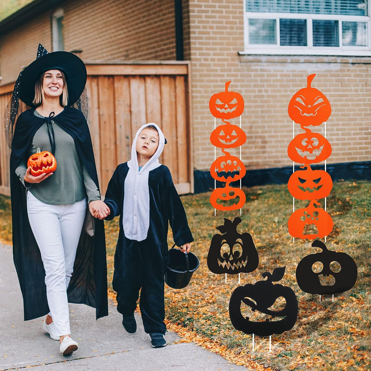 Jetec 18 Pcs Thanksgiving Pumpkin Yard Signs with Stakes, Orange,Black