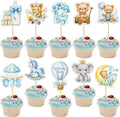 Gyufise 40Pcs Baby Girl Cupcake Toppers Baby Shower Decorations for Girls Rainbow Balloon Elephant Bear It's a Boy Cupcake Picks for Baby Shower Birthday Party Supplies Blue White