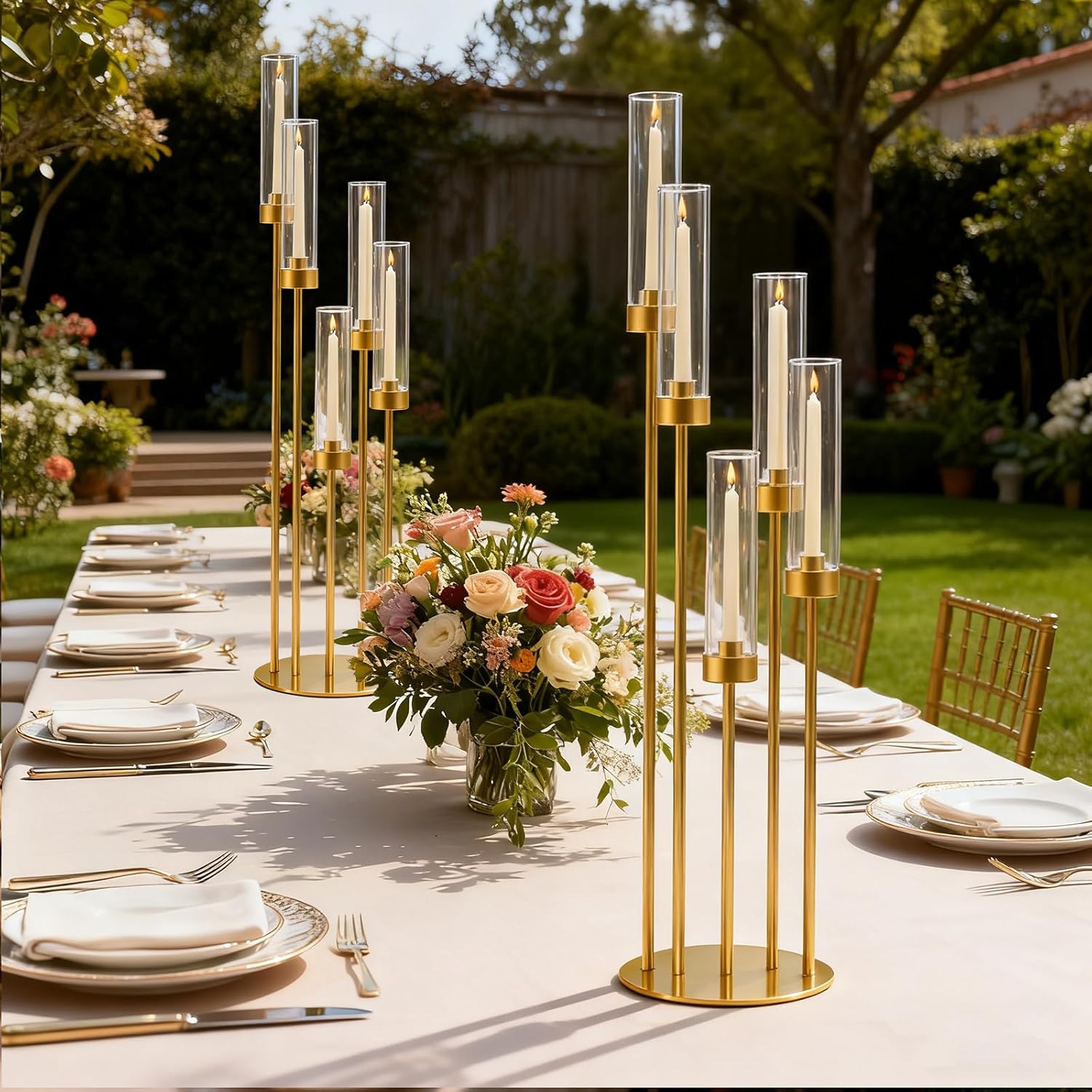 35in 10 Set Gold Candelabra Candle Centerpieces for Tables Candlesticks Holder Wedding Centerpieces Table Decorations Fit 0.9" LED Candle