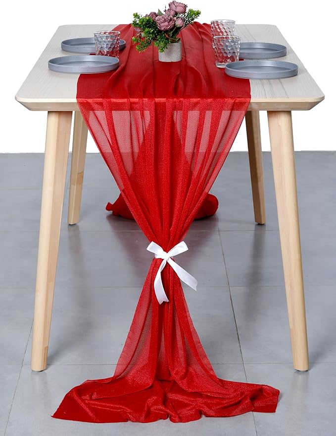 MDS Halloween Chiffon Table Runner - 25 Pack, 29 x 170 Inches, 14ft Each - Sheer Spooky Table Runners for Haunted House Parties, Trick-or-Treat Tables, Witchy Décor, Wedding & Events - Red
