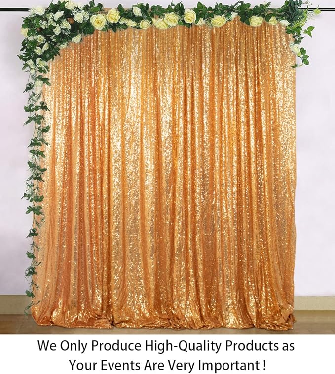 ShinyBeauty Gold Sequin Backdrop Curtain | 2 Panels 5FTx10FT Glitter Wedding Photography Background | Elegant Shimmer Curtains for Parties & Events Fabric Backdrops