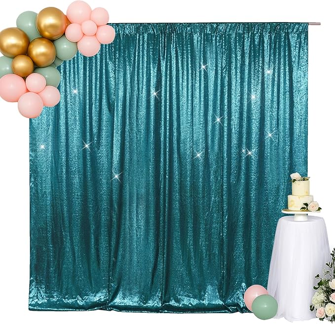 SquarePie Sequin Backdrop Less Transparent Background Sparkly Curtain for Wedding Party 6FT x 8FT Teal