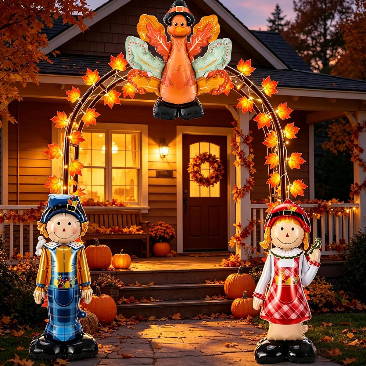Metal Fall Thanksgiving Archway Outdoor Decoration, Arch Balloon Leaf Light