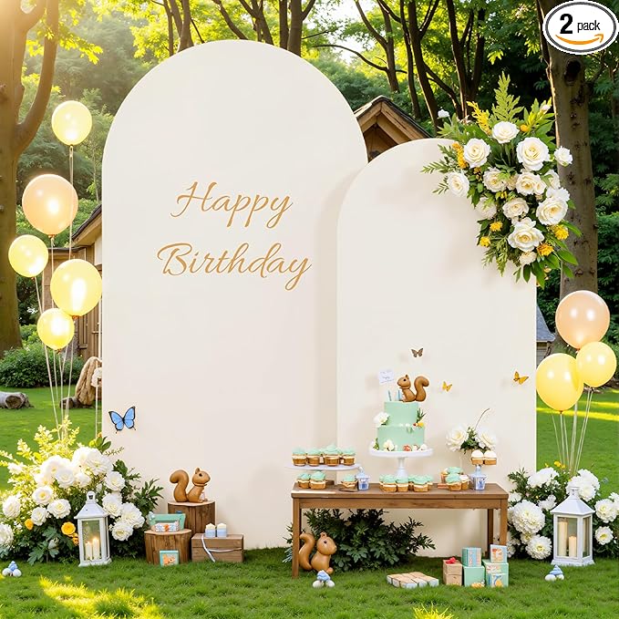 7.2FT 6FT Arch Backdrop Cover for Wedding, Set of 2 Stretchy Spandex Fitted Arch Stand Cover for Baby Shower, Birthday Party Decor, Chiara Backdrop Cover with Double-Sided Design(Beige)