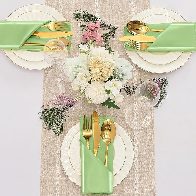 50 Pieces Sage Green Satin Napkins, 17" x 17" Square Table Napkins, Silky Soft Smooth Washable Napkins for Restaurant, Weddings, Dinner, Party Decoration