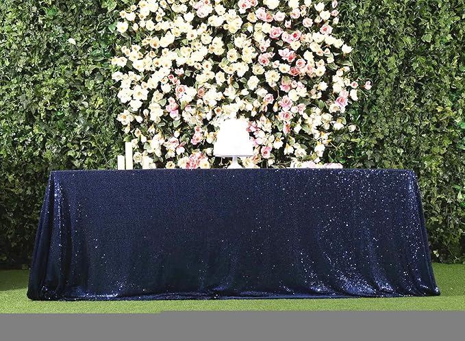 SquarePie Sequin Tablecloth Rectangular 60 x 102 Inch Navy Blue Sparkly Table Linen for Wedding Party