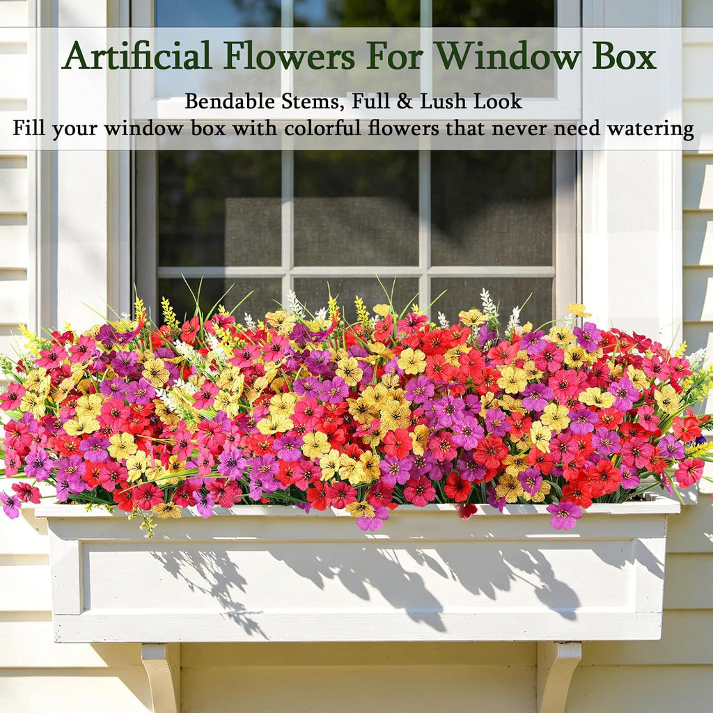 24 Bundles Realistic Fake Flowers for Outdoors, No Fade Faux Silk Flowers & Artificial Plants Lavender, for Garden Patio Porch Decor, Window Box, Hanging Basket, Planter, Grave Decorations