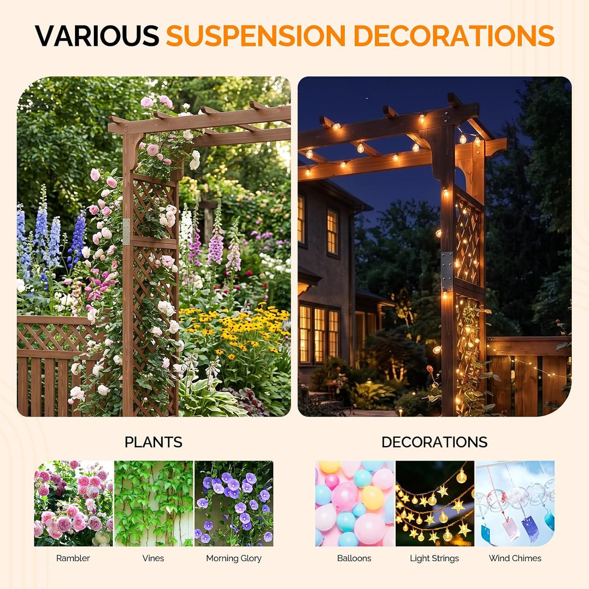 VINGLI Wood Garden Arbor, 85in Wedding Arch Garden Trellis for Plant Climbing...