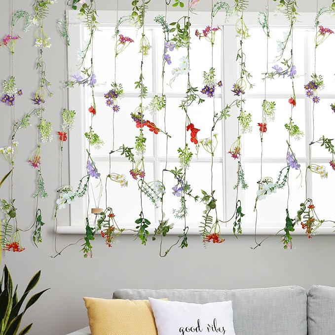 Yunlly 4 Pcs Artificial Flowers Hanging Decoration 6ft Faux Wildflower Vines Backdrop Floral Garlands Flower Vines for Wedding Party Background Birthday Home Birthday Garden Wall Arch Decor