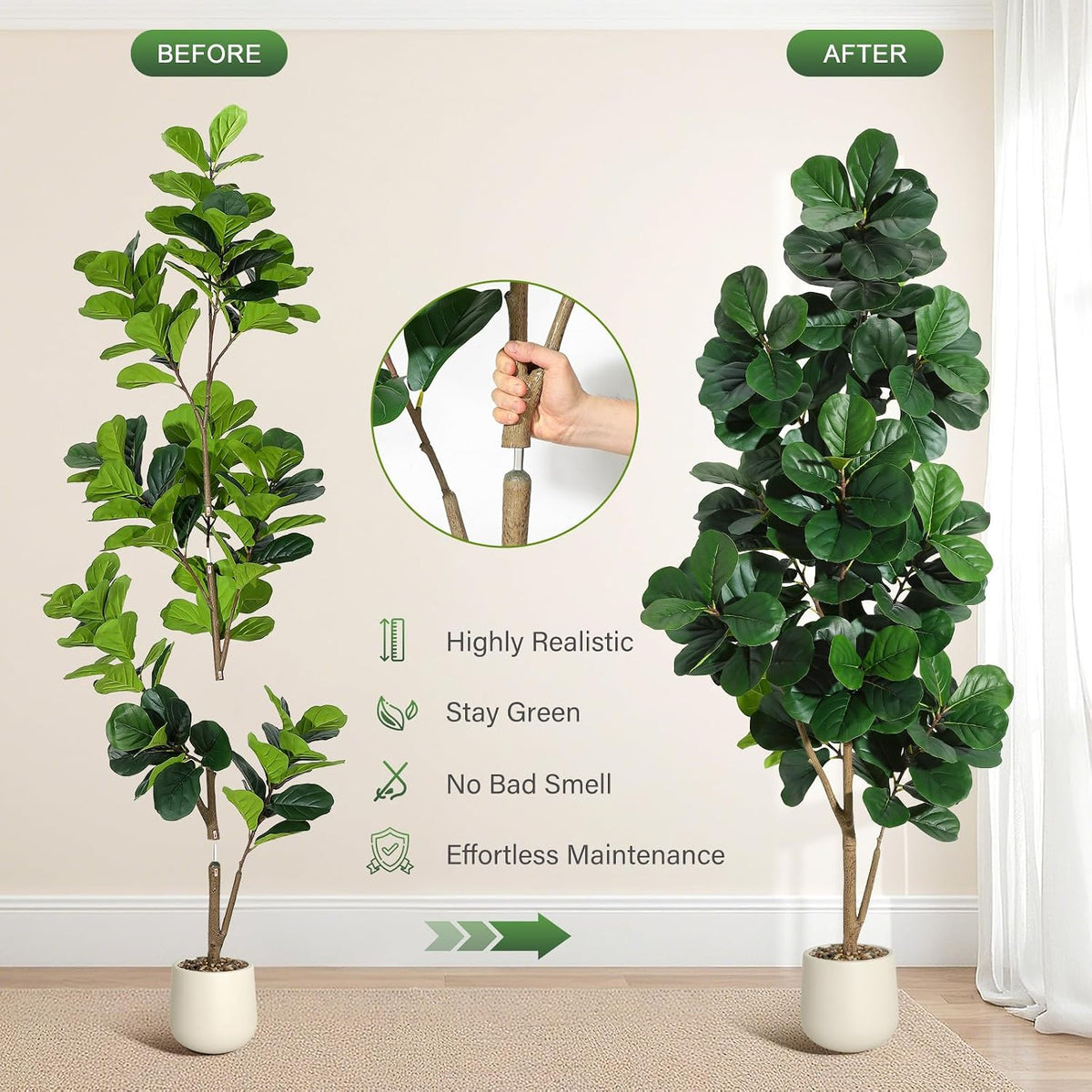 7 ft fiddle leaf fig tree artificial with, side view