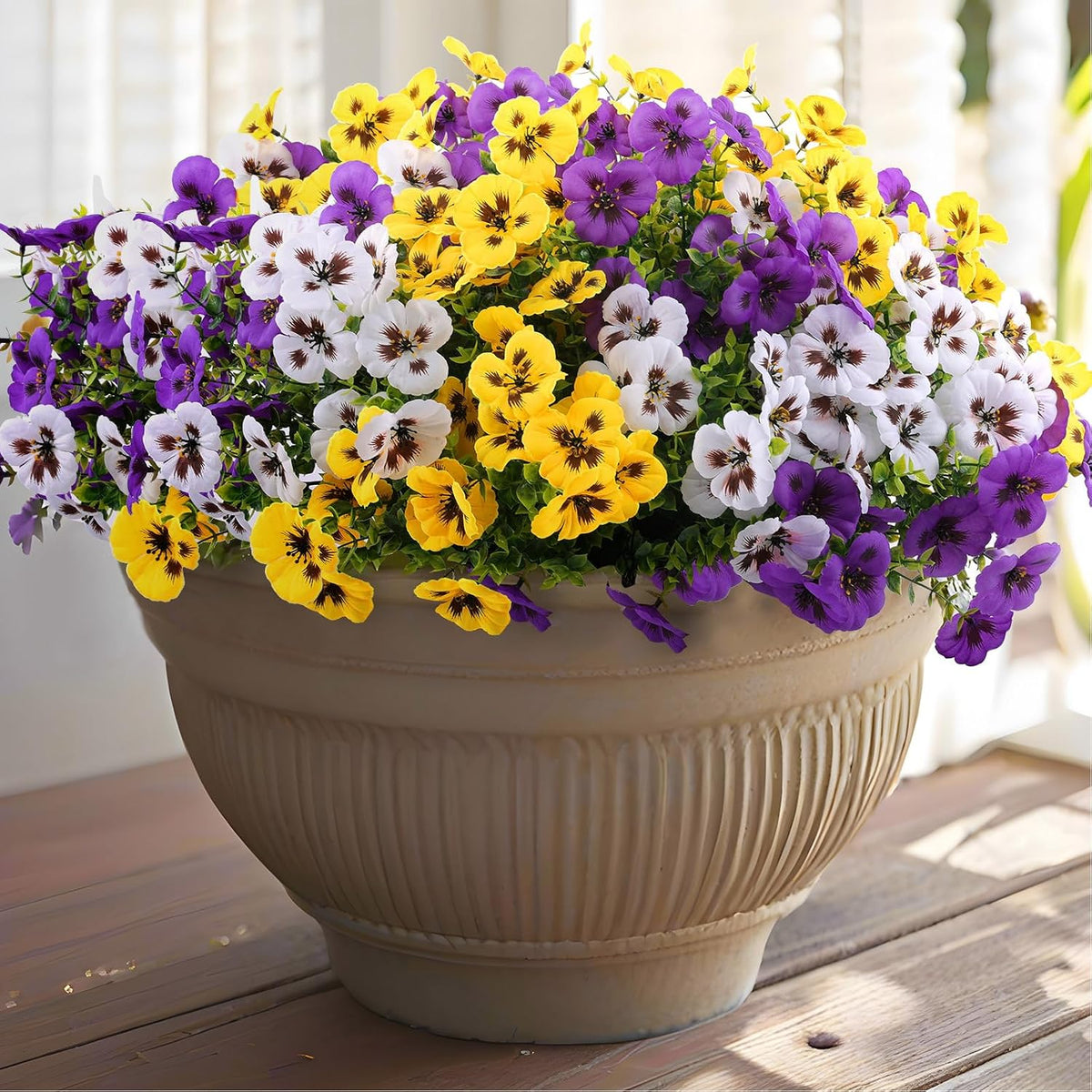 Rowfad 36 Pcs Artificial Fake Pansy Flowers for Outdoor, Faux Silk Pansies Sp...