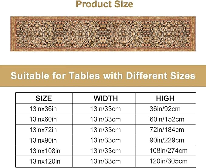 Vintage Boho Floral Table Runner, Rustic Country Farmhouse Orange Yellow Black Retro Flower Pattern for Home Kitchen Table Decor Dining Coffee Room Party Decor 13x90in