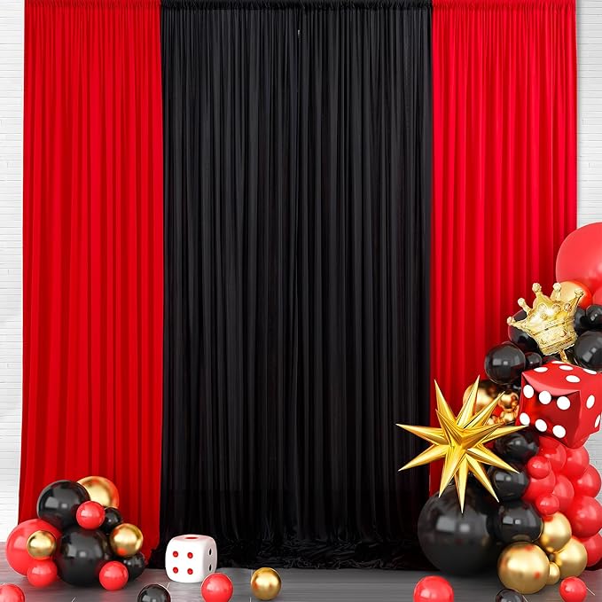 20ft x 15ft Red Wrinkle Free Backdrop Curtains for Parties,Silky Polyester Fabric Wedding Ceiling Drapes, 4 Panels 15ft Photo Back Drop Drapes for Baby Shower Photography Stage Background Cloth