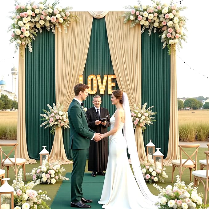 PartyVillage 20ft×15ft Forest Green Backdrop Curtain for Wedding Parties, 4 Panels Wrinkle Free 15 FT Long Polyester Photo Backdrop Drapes Back Drop Cloth for Birthday Photography Background