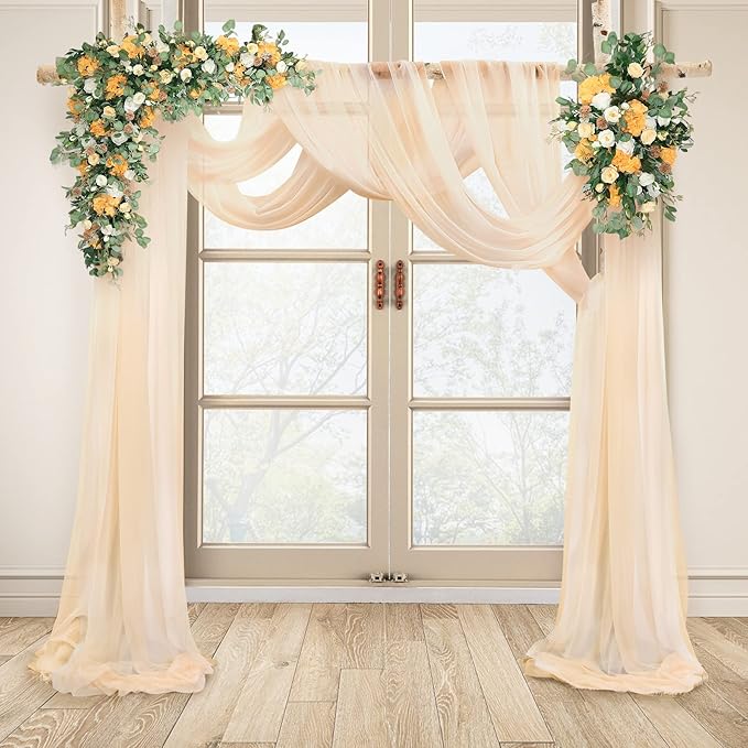 Arch Drapes for Wedding Arch Draping Fabric Champagne Sheer Backdrop Curtain for Ceremony Bridal Party Decor 19Ft Length x 28" Width 1 Panel