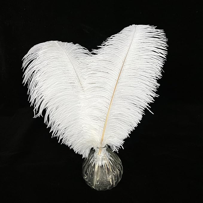 Happy Feather 16-18 inch White Ostrich Feathers Craft for Wedding Party Centerpieces Home Decoration DIY Craft Pack of 10