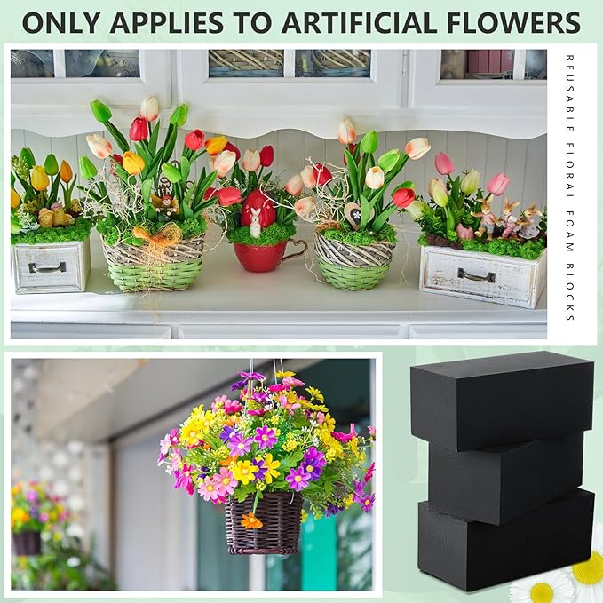 Lallisa 12 Pcs Reusable Floral Foam Blocks Water Weather Resistant Dry Floral Foam for Artificial Flower Arrangements Outdoor Flower Boxes Outside Hanging Planters Wedding Home Decor (6 x 3 x 2.5'')