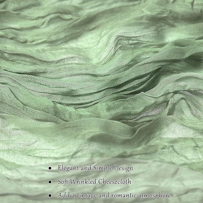 1-Pack Sage Green Cheesecloth Table Runners – 10FT (35x120 Inch) Boho Rustic Gauze Fabric Cheese Cloth Table Runner for Weddings, Baby Showers, Bridal Shower, Farmhouse & Birthday Party Decor