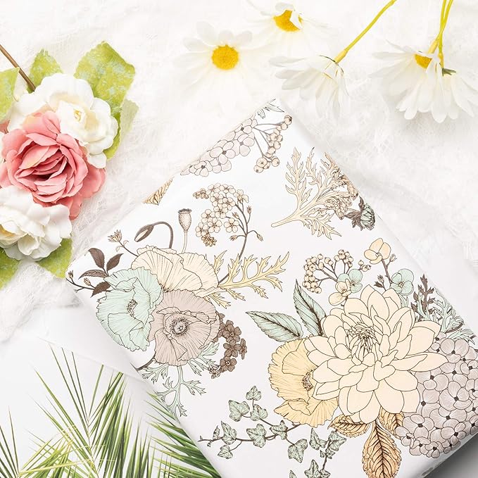 WRAPAHOLIC 30 Inch Jumbo Floral Wrapping Paper - 30 Inch X 33 Feet - Vintage Floral Printed on White Pearlized Paper Design for Wedding, Birthday, Mother's Day