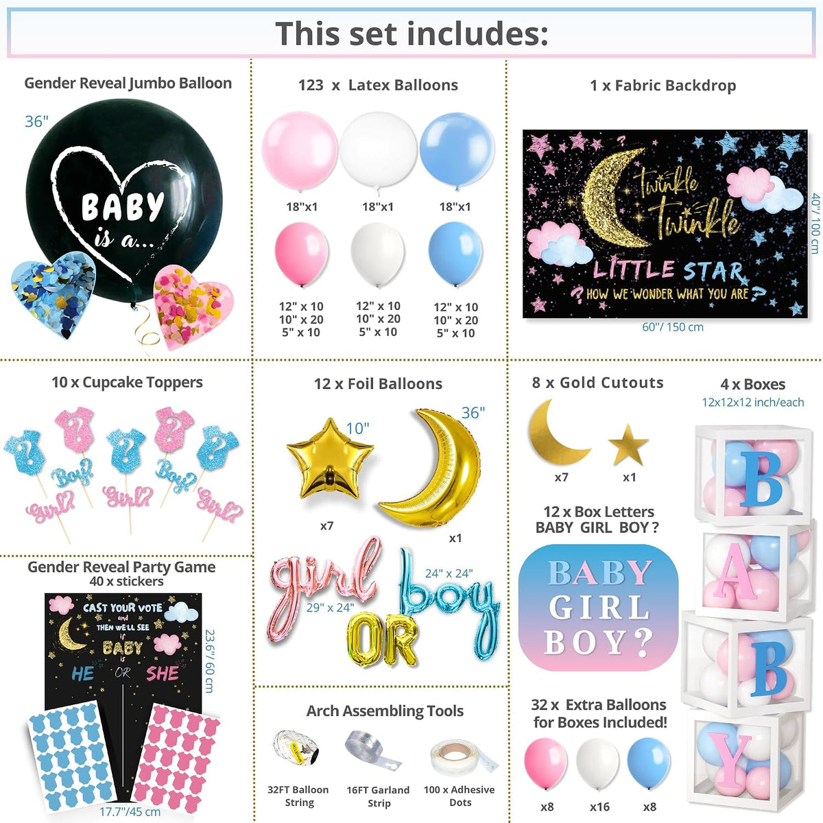 twinkle twinkle little star gender reveal decorations, boy, side view