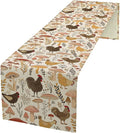 Mushroom Table Runner,Retro Natural Plant Famhouse Table Runner for Kitchen Dining Table Home Party Decoration 13x108 Inch