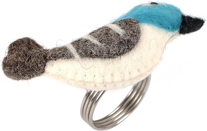 Wool Felt Napkin Ring Set of 8 - Bird Napkin Holder for Dining Table with Silver Electroplated Metal Base - Perfect for Spring, Holiday Parties, Rustic Event (White Blue Grey Black) - CLEENTABLE