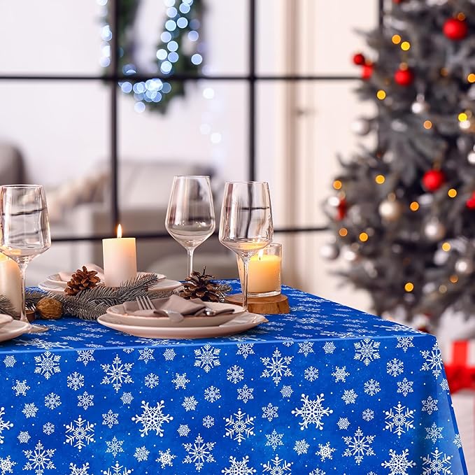 Jectivs 6 Pieces Christmas Snowflake Plastic Party Tablecloth Decorations,White Snowflake Blue Xmas Backdrop Sign Table Cover Banner for Winter Christmas Holiday Party Supplies,54x108 inch (Blue)