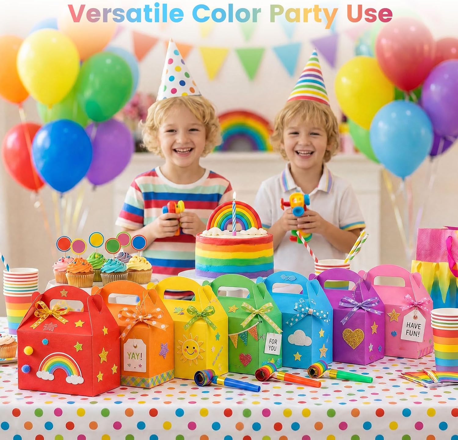 VGOODALL 16PCS Gable Treat Boxes Goodie Bags, 6.1 × 3.5 × 3.3 inch Colorful Paper Gift Boxes for Kids Snacks, Candy, Toys, Birthday Party, Wedding