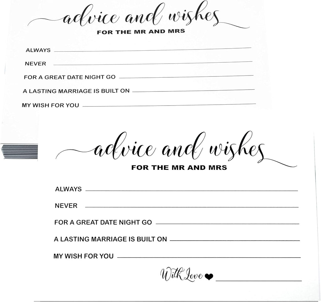 RXBC2011 Wedding advice and well wishes Cards for the Mr and Mrs Bride and Groom Newlyweds Bridal Shower Games Note Marriage Advice Pack of 50