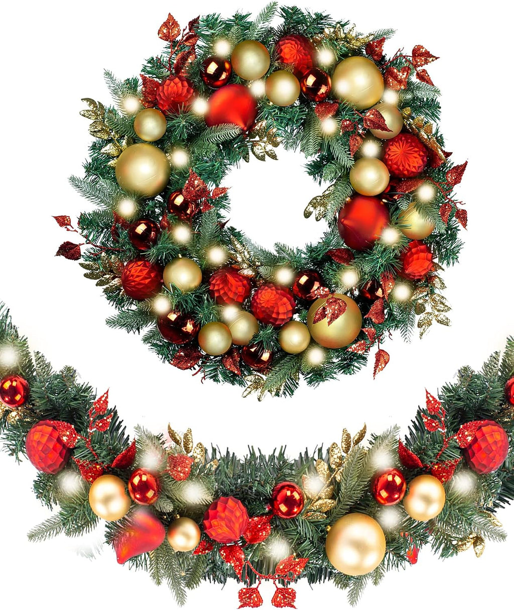 wanna-cul pre-lit 9ft christmas garland with lights 50 on a desk or shelf
