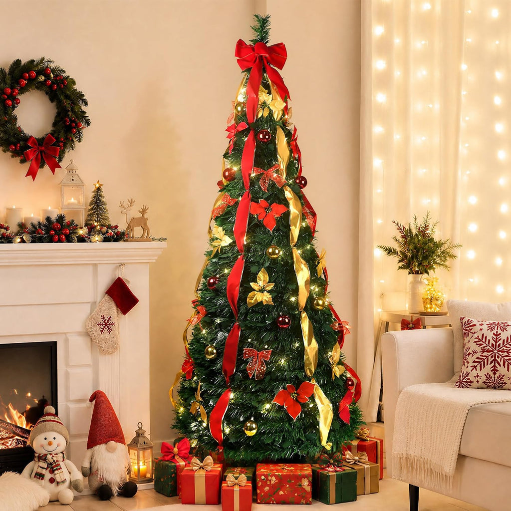 7.5ft prelit pop up christmas tree decoration, collapsible, view 9
