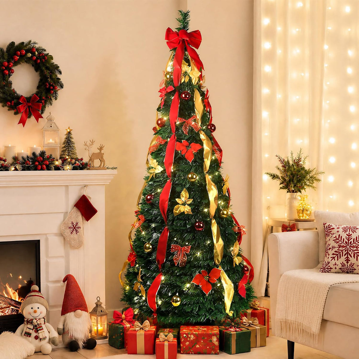7.5ft prelit pop up christmas tree decoration, collapsible, view 9