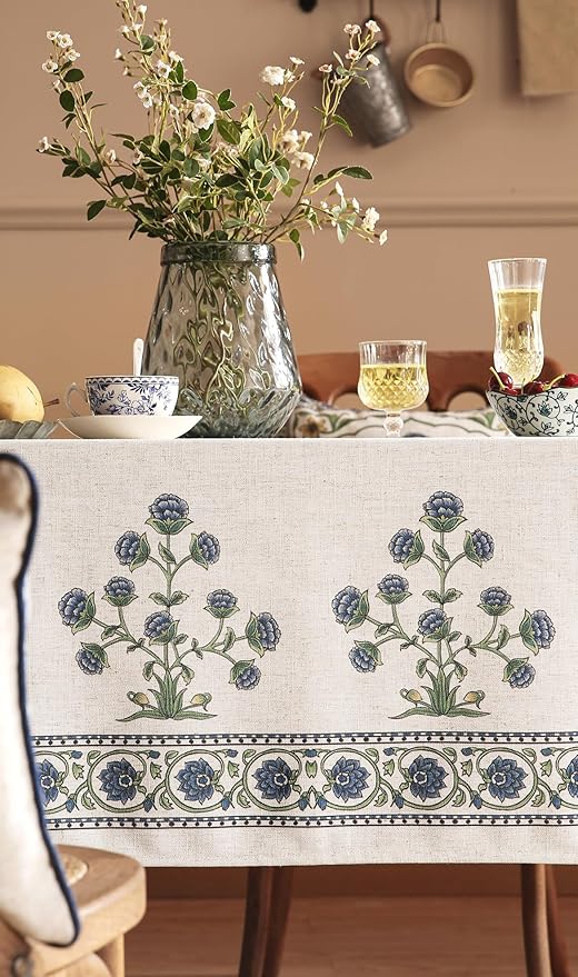 patdrea Designer Small Blue Square Tablecloth Table,Vintage Linen Leaves Floral Pattern Floral Tablecloths,Table Cover Cloth Fall Decor for Kitchen Dining Christmas,Thanksgiving,55"x55"-Ivar B