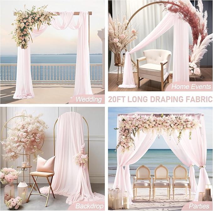 30" x 20Ft Wedding Arch Draping Fabric, 1 Panel Blush Sheer Curtain Drapes Extra Wide & Long Backdrop Curtains for Wedding Arch Ceremony Birthday Party Decorations