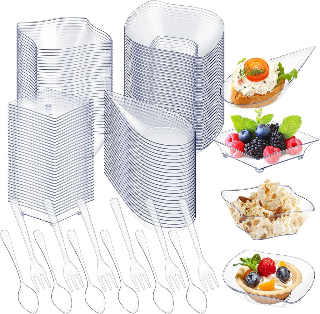 mini appetizer plates disposable, classic style, clear shown in use