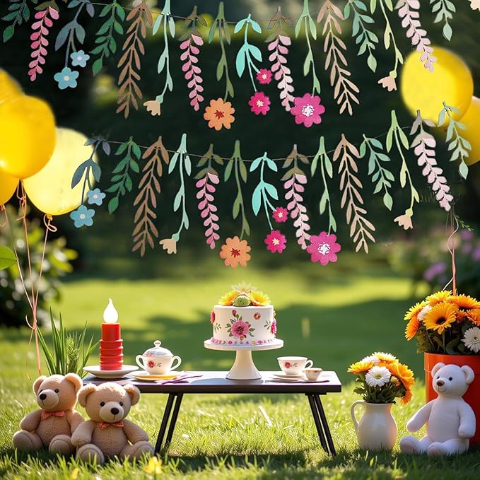 2PCS Flower Party Banner Wildflower Party Decorations Double-Sided Waterproof Flower Garland Baby Shower Birthday Tea Party Supplies Garden Picnic Wedding Backdrop Indoor Outdoor