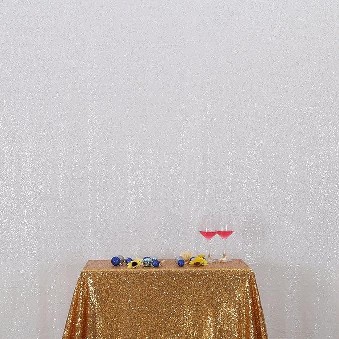 Poise3EHome 8FT x 8FT White Sequin Photography Backdrop Curtain for Party Decoration, White