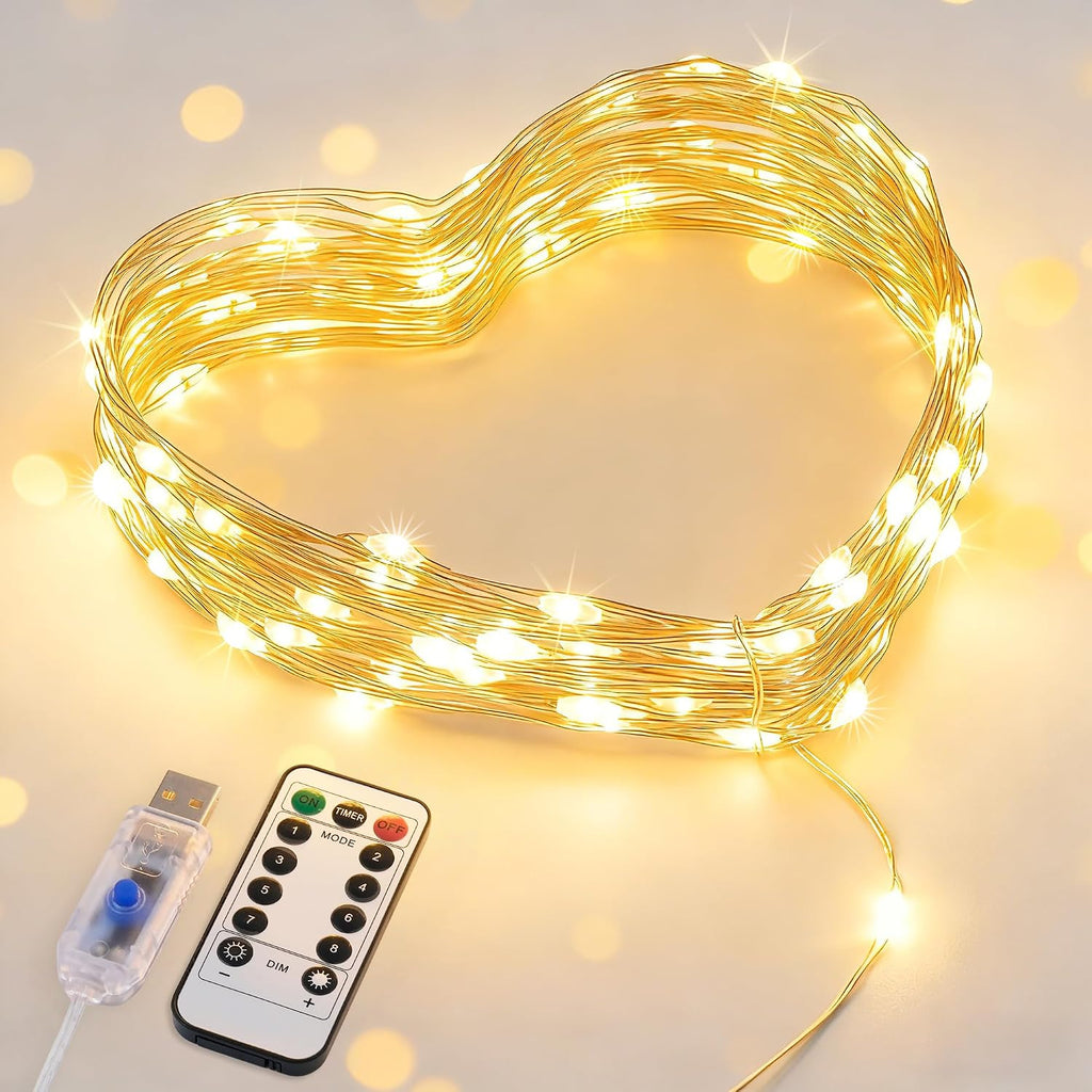 JMEXSUSS USB Fairy Lights for Bedroom,33ft 100 LED Classroom Lights Plug in | Mini Twinkle Lights with Remote,Indoor String Lights for Dorm Girl's Room Birthday Party Decor, Silver Wire, Warm White,Timer