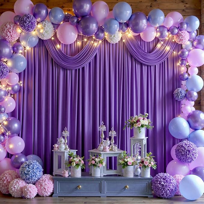 40 ft x 10 ft Wrinkle Free Purple Backdrop Curtain for Parties, 5ft x 10ft 8 Panels Polyester Purple Photo Backdrop Drapes for Wedding Birthday Party Baby Shower Fabric Photo Curtains for Mermaid