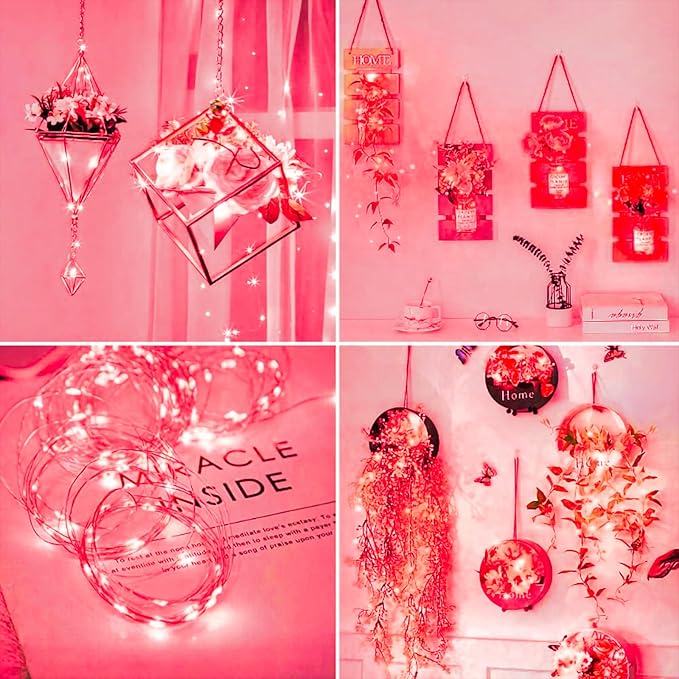 16 Pack 30 Led Fairy Lights Battery Operated String Lights 10 Feet Waterproof Twinkle Lights Mason Jar Lights Silver Wire Firefly Lights for Pink
