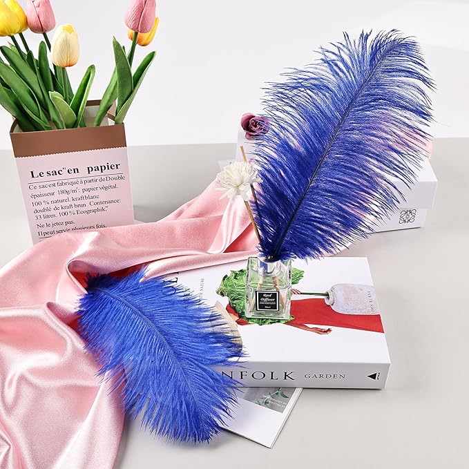 THARAHT Blue Ostrich Feathers 24pcs Natural Bulk 8-10Inch 20cm-25cm for Crafts Wedding Party Centerpieces Easter Gatsbi and Home Decoration Feathers