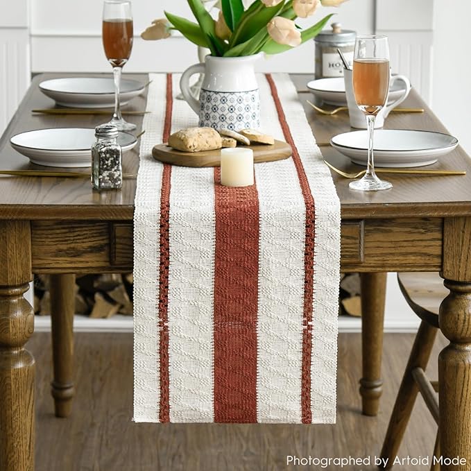 Artoid Mode Caramel Farmhouse Woven Rustic Table Runner, Seasonal Holiday Hollow Kitchen Dining Table Decoration for Home Party Decor 12x72 Inch