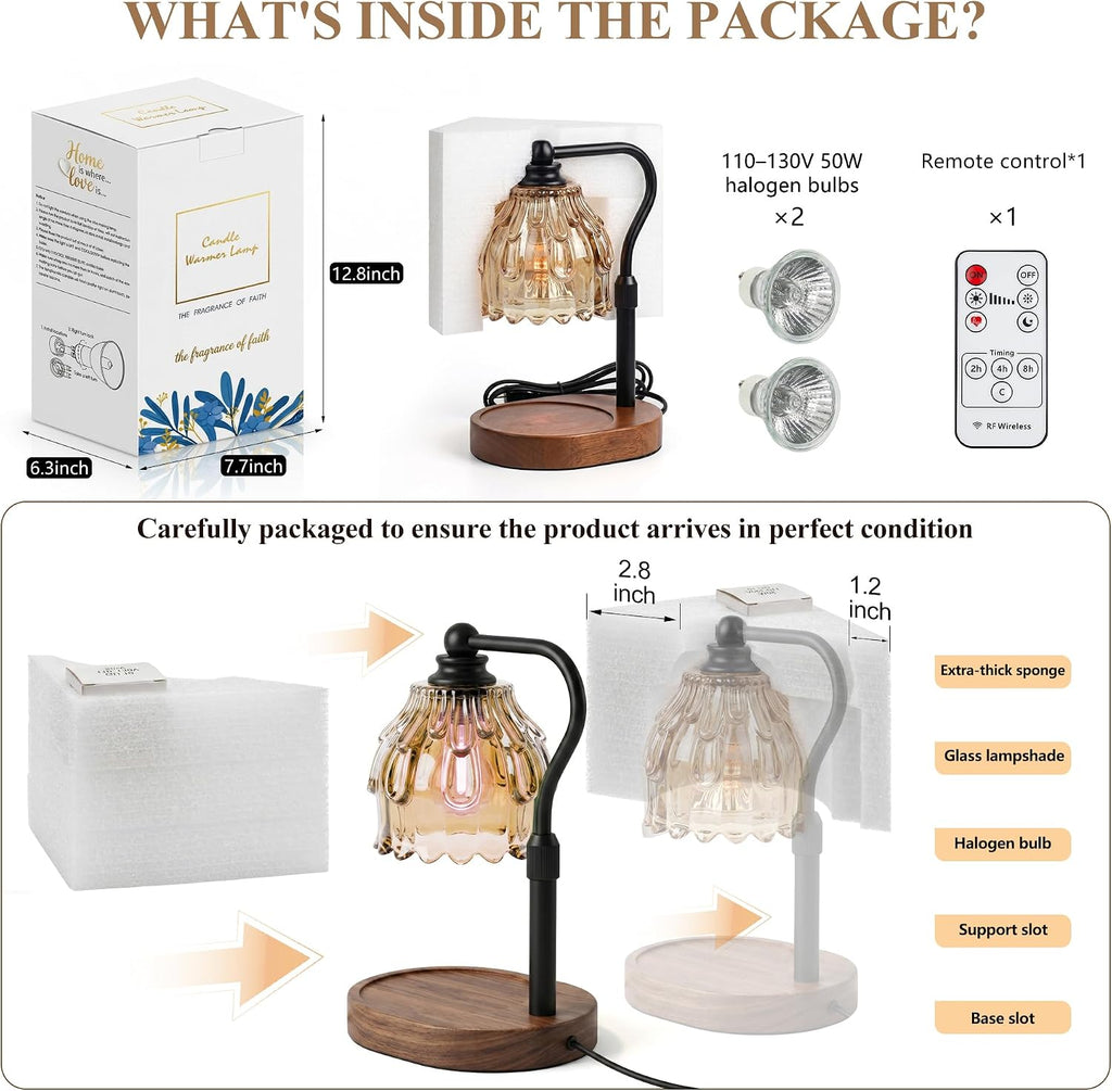 Candle Warmer Lamp with Timer and Wireless Remote Control, Dimmable Candle Warmer for Jar Candles, Height Adjustable Wax Melts Warmer, Mothers Day Birthday Gift for Women, House Warming New Home Decor