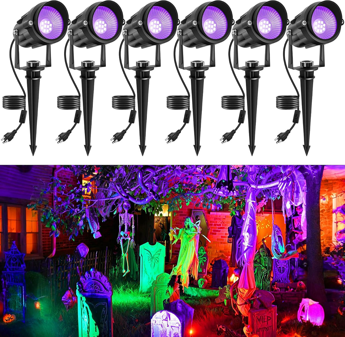 Halloween Outdoor Black Light Spotlight, LED Black Lights Waterproof Landscap...