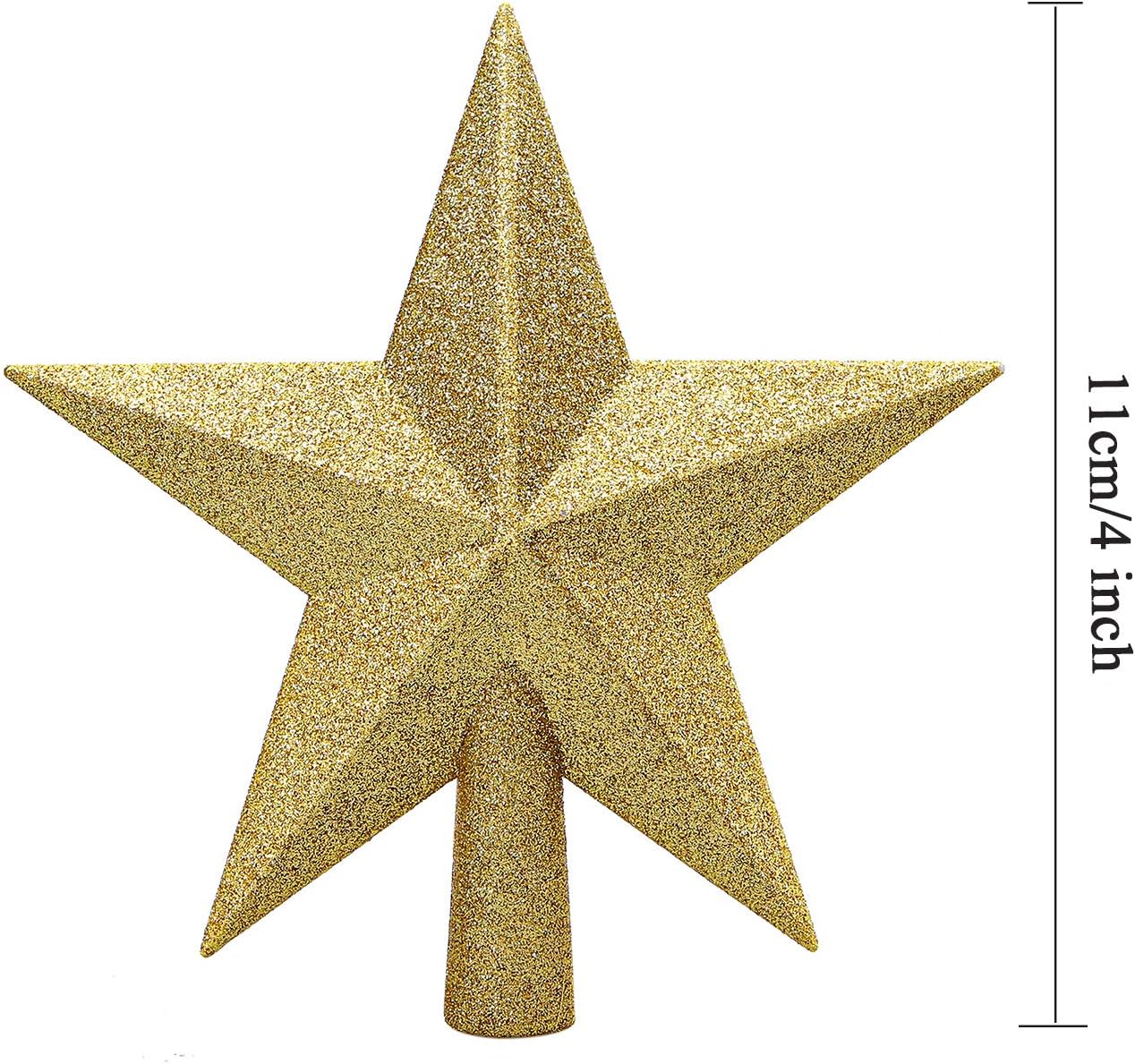 Aneco Glitter Mini Christmas Tree Topper Shatter-Proof Small Christmas Tree Decoration Treetop for Holiday Ornament or Home Decor, (Gold, 4 inch)